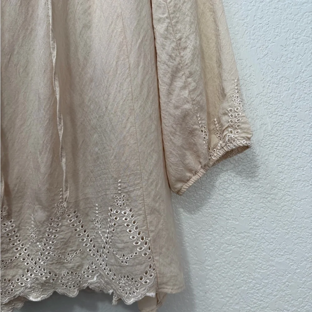 Fig and Flower Beige Lace Crochet 3/4 sleeve Blouse Women’s Size Large - Picture 2 of 10